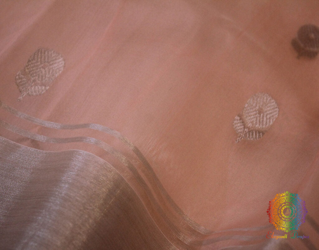Peach Pure Chanderi Handloom Katan Silk Saree | Elegantt Drapes
