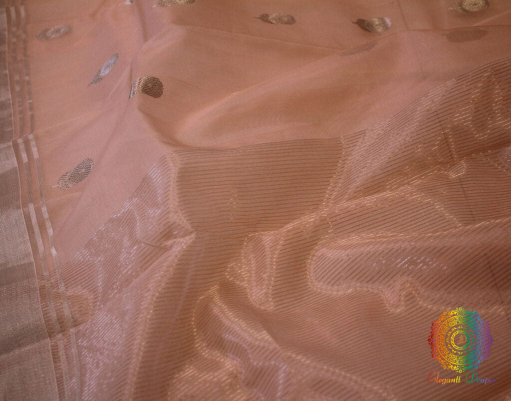 Peach Pure Chanderi Handloom Katan Silk Saree | Elegantt Drapes