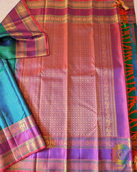 Peacock Green Pure Kanjivaram Silk Saree with 2-Gram Zari open view
