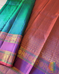 Pallu view of Peacock Green Pure Kanjivaram Handloom Silk Saree with 2-Gram Zari