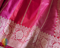 Detailed view of Banarasi woven border on pink shaded red Katan silk saree