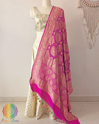 Pink banarasi meenakari georgette rai bandhej dupatta Elegantt Drapes