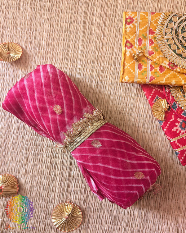 Pink Banarasi Kora Silk Dupatta with Arashi Shibori pattern