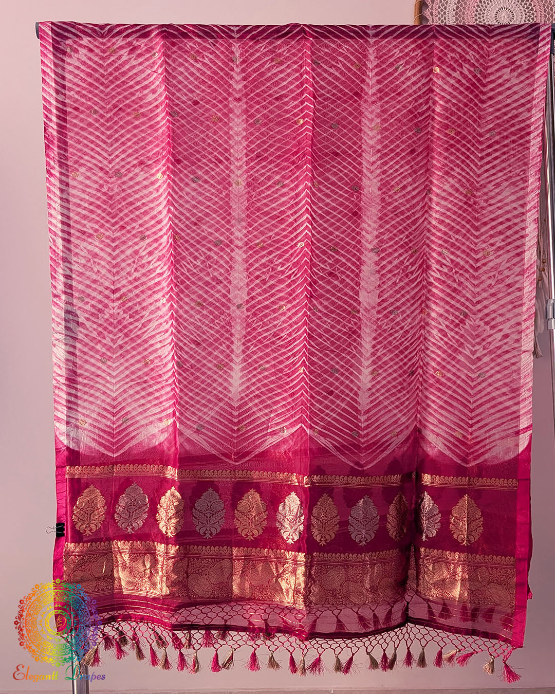 Pink Kora Silk Arashi Shibori Dupatta detailed view