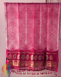 Pink Kora Silk Arashi Shibori Dupatta detailed view