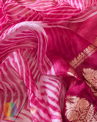 Close-up of Banarasi Handloom weave on Pink Kora Silk Dupatta