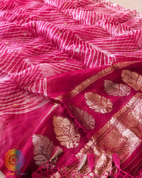 Pink Banarasi Handloom Kora Silk Arashi Shibori Dupatta full view