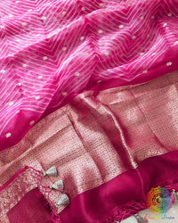 Rani Pink Leheriya Pallu on Banarasi Handloom Kora Silk Saree