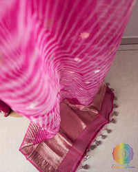 Close-up of Kadhuwa Banarasi Weave and Zari Detailing on Rani Pink Kora Silk Saree