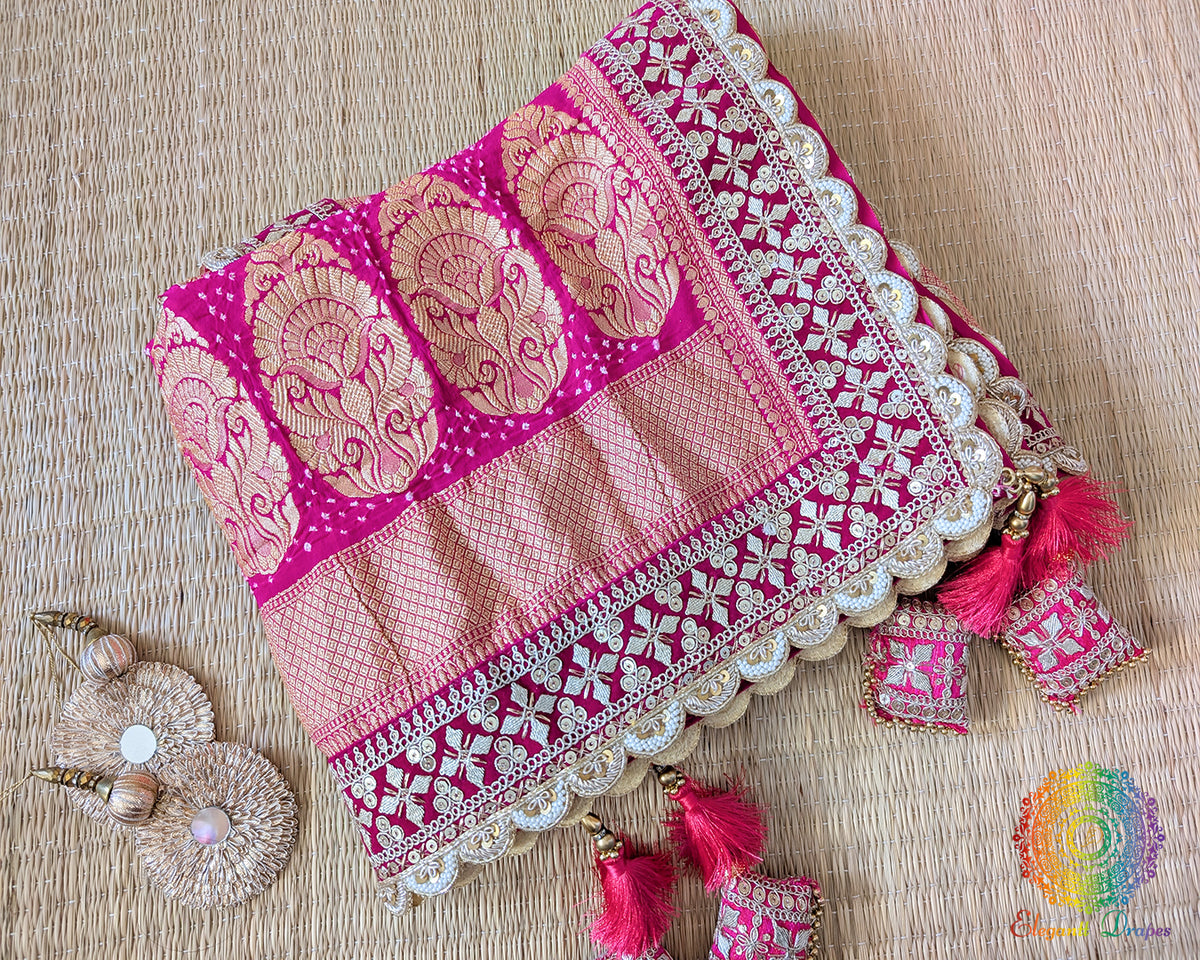 Banarasi georgette dupatta with bandhej pattern close view
