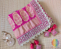 Banarasi georgette dupatta with bandhej pattern close view