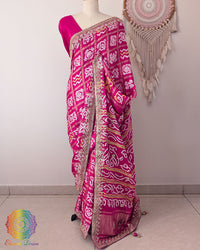 Rani Pink Gharchola Gaji Silk Saree with Bandhani motifs and Gota Patti pallu