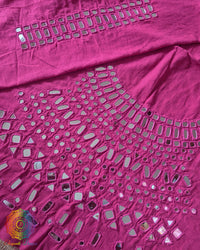 Pink Kala Cotton Kutch Mirror Handwork blouse piece featuring traditional thread embroidery and real mirror embellishments, ideal for customised ethnic blouse stitching.