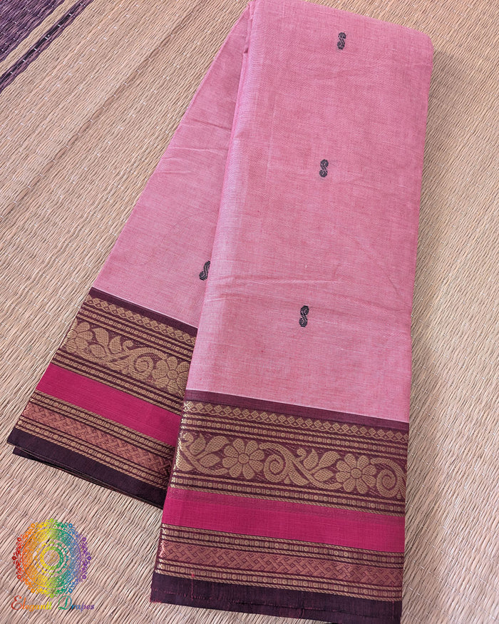 Elegant pink cotton saree close view