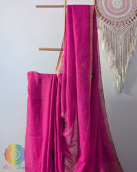 Pink Pure Linen Jamdani Weave Saree