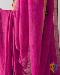 Pink Pure Linen Jamdani Weave Saree