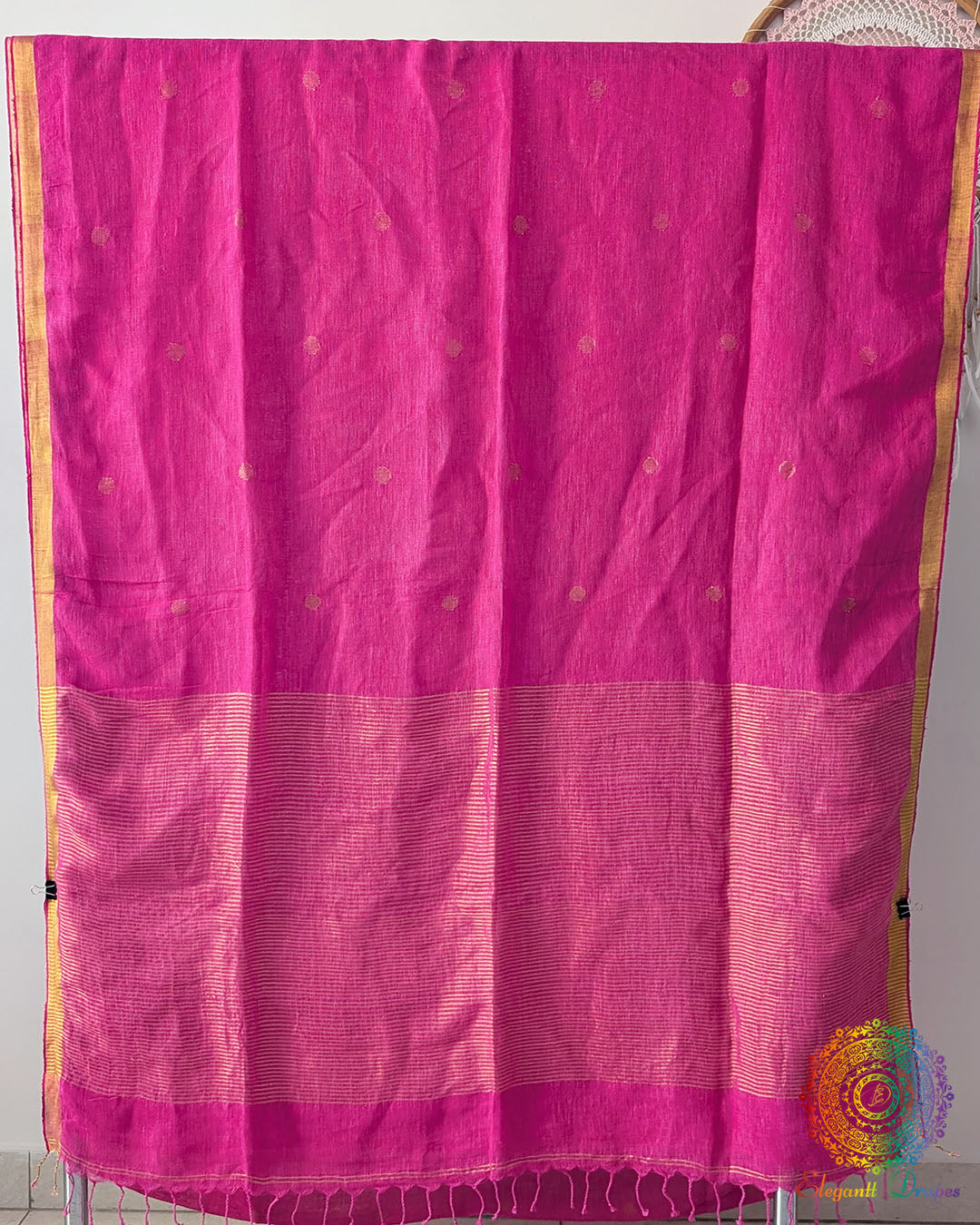 Pink Pure Linen Jamdani Weave Saree