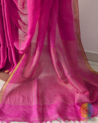 Pink Pure Linen Jamdani Weave Saree