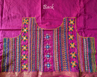 Magenta Mangalgiri Cotton Lambani Embroidered Blouse Piece back with intricate hand embroidery