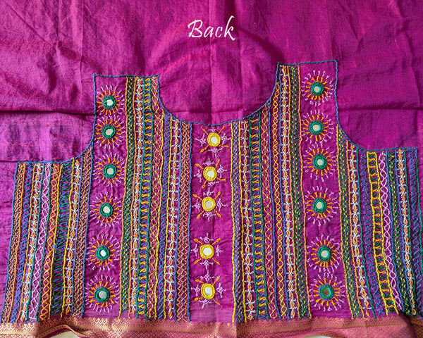 Pink Mangalgiri Cotton Lambani Embroidered Blouse Piece back with intricate hand embroidery