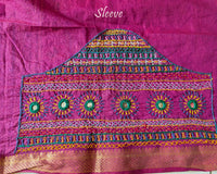 Close-up of Lambani embroidered sleeve on Pink Mangalgiri Cotton Blouse Piece