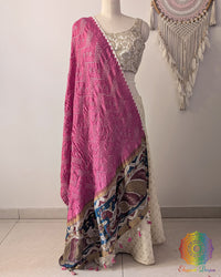 Onion Pink Bandhani Kalamkari Muga Silk Dupatta full draped view
