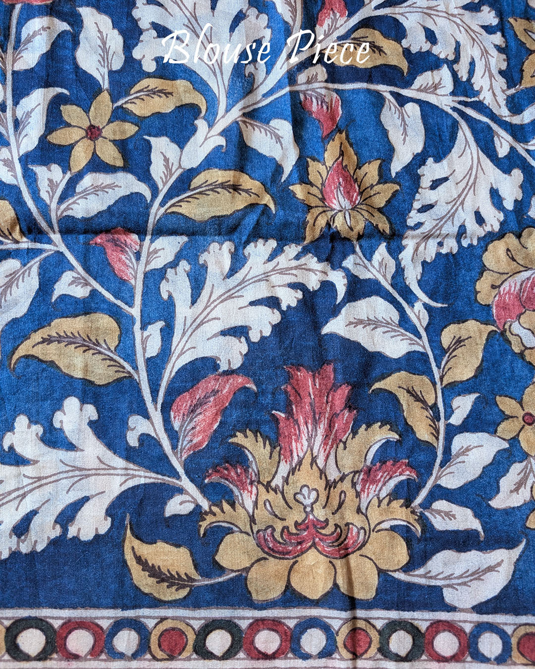 Matching Kalamkari blouse piece of the Pink Bandhani Kalamkari Muga Silk Saree showcasing coordinated traditional artwork