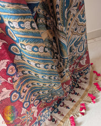 Detailed view of the palla on the Pink Bandhani Kalamkari Muga Silk Saree