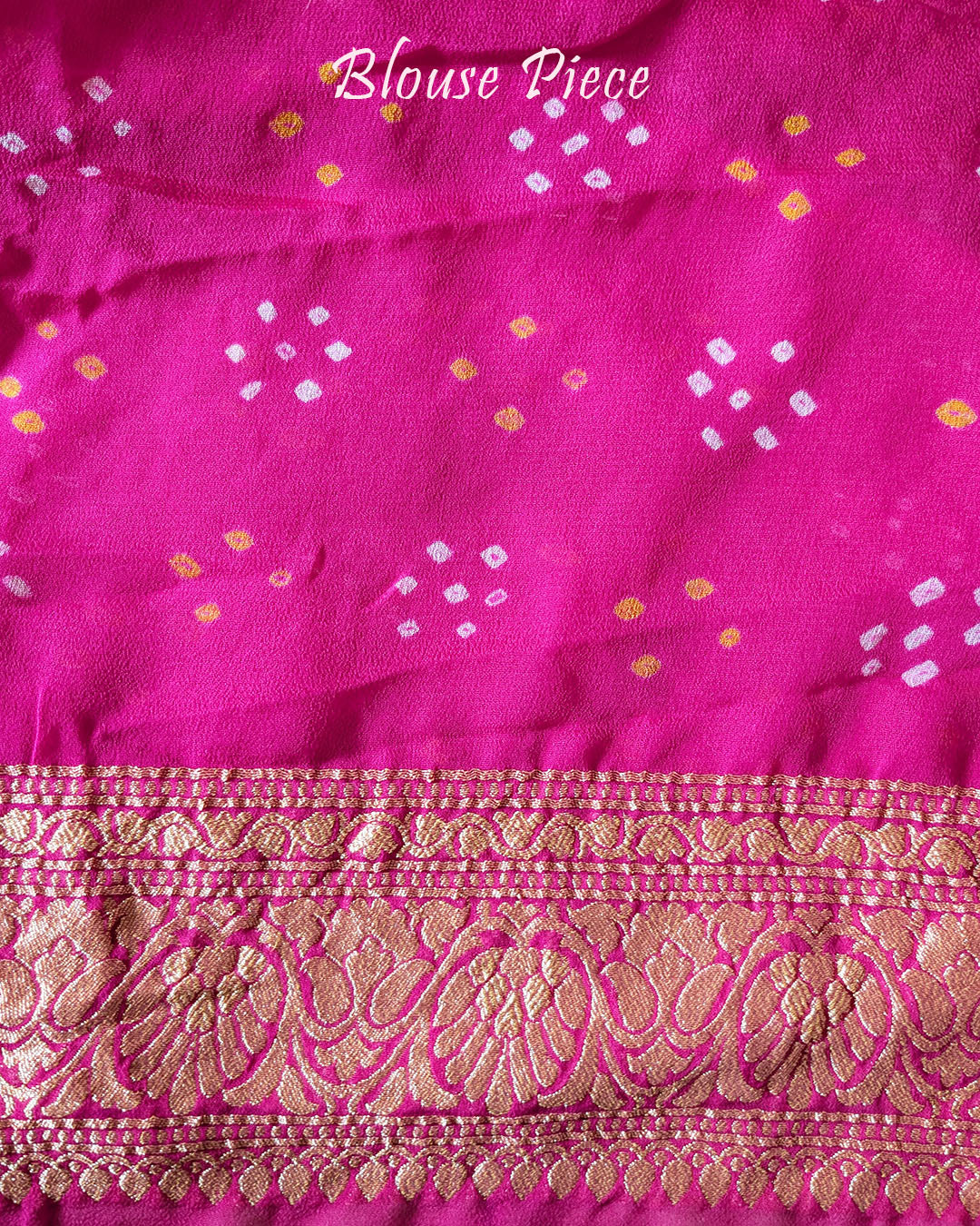 Matching blouse piece with coordinated Banarasi weaving and Bandhani design