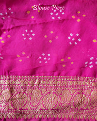 Matching blouse piece with coordinated Banarasi weaving and Bandhani design
