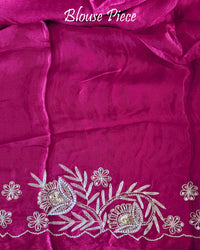Pink orange silk saree blouse piece