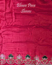 Blouse of pink orange ombre shaded gaji silk saree highlighting gota patti and resham