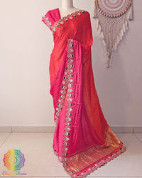 Pink orange ombre shaded gaji silk saree with gota patti and resham work Elegantt Drapes