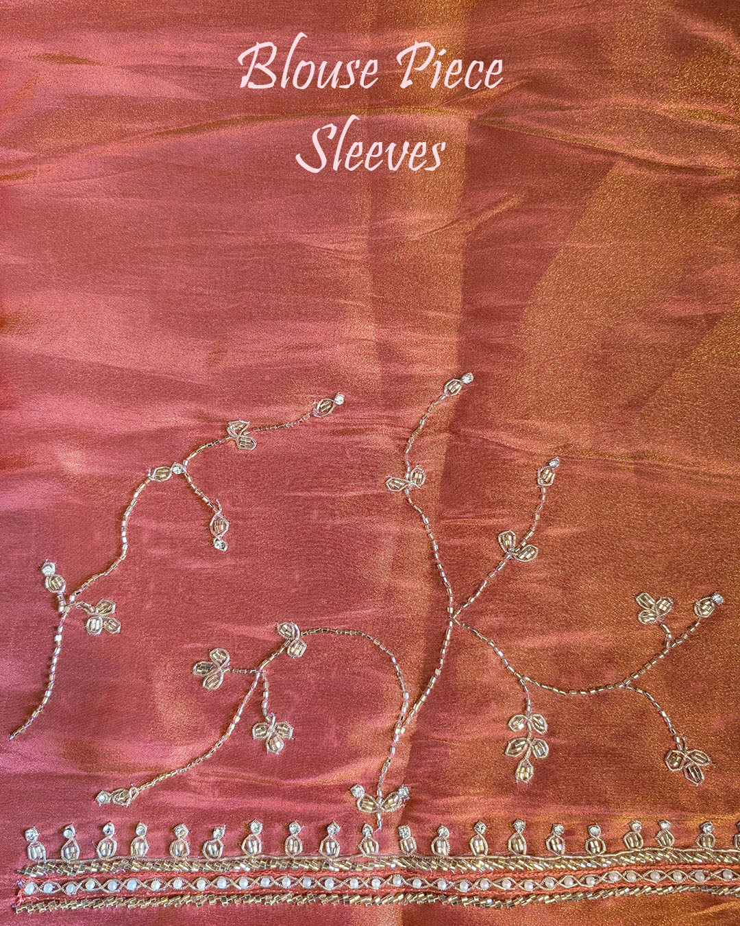 Pink orange soft tissue silk cutdana handwork blouse piece