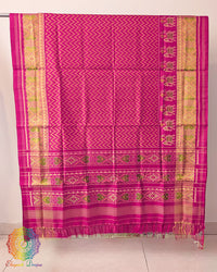 Rani pink pure mulberry silk Rajkot Patola saree open view