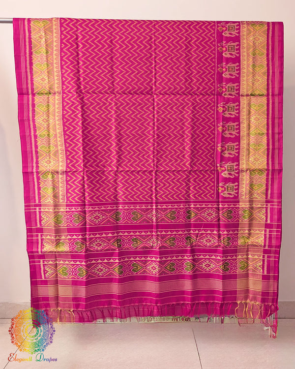 Rani pink pure mulberry silk Rajkot Patola saree open view