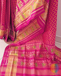 Rani pink pure mulberry silk Rajkot Patola saree palla