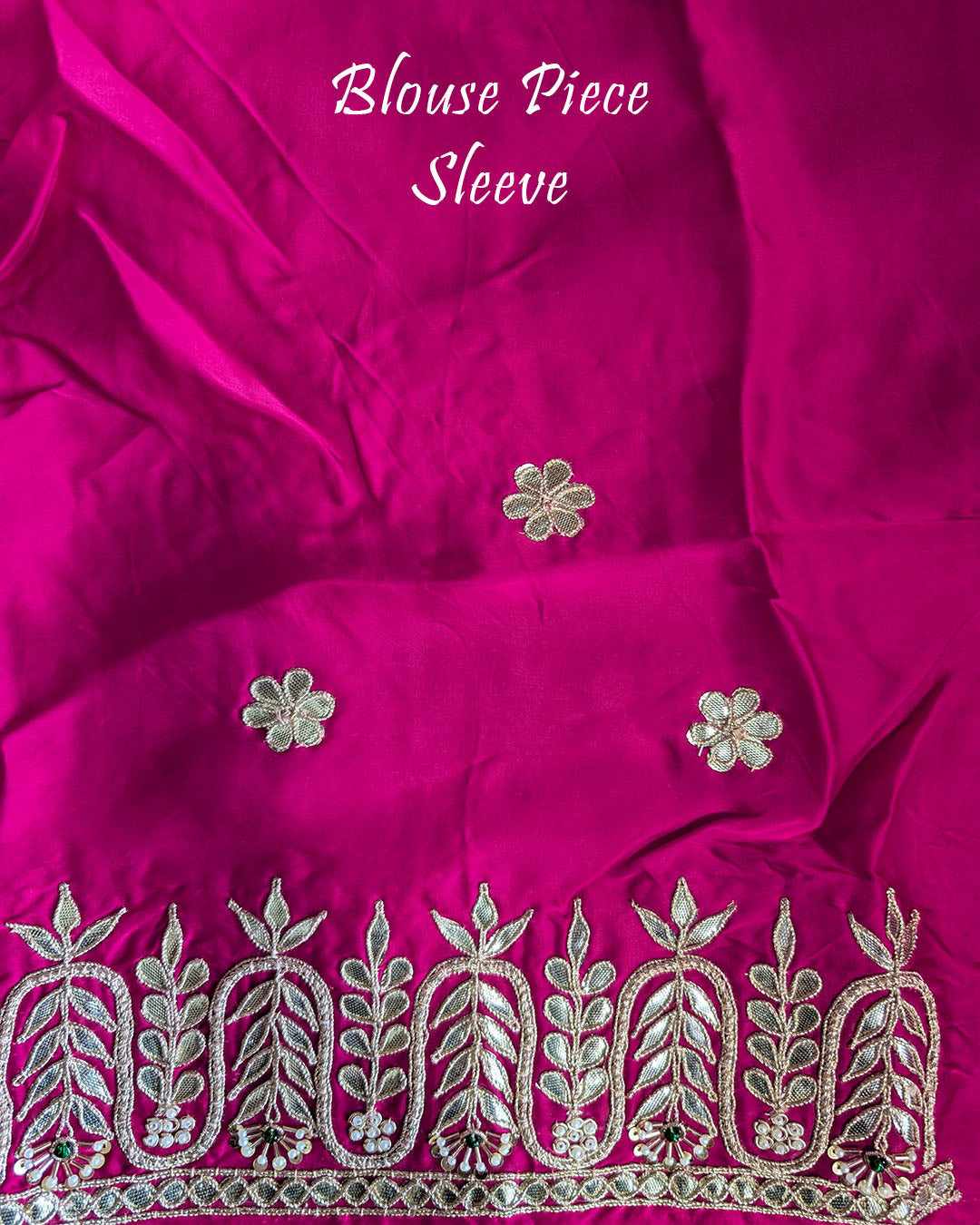 Rani Pink Satin Crepe Saree blouse sleeve with Gota Patti Handwork