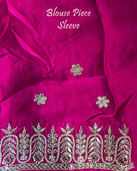 Rani Pink Satin Crepe Saree blouse sleeve with Gota Patti Handwork