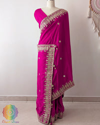 Rani Pink Satin Crepe Saree with Gota Patti and Sequin Handwork full view