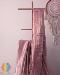 Close up of blush pink Bengal mul tissue saree with sequins work