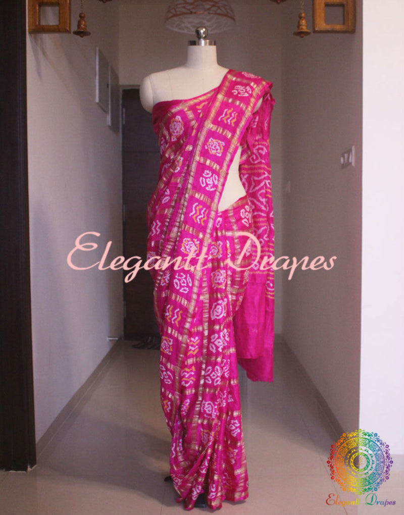 Pink Gharchola saree pallu with Bandhej detailing