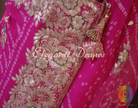 Pink Gota Patti Handwork Pure Rai Bandhej Saree