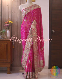 Pink Gota Patti Handwork Pure Rai Bandhej Saree