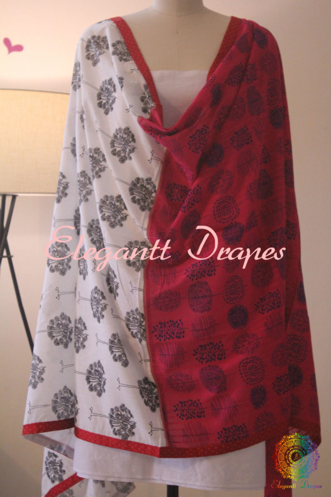 Printed Half Half Pattern Cotton Dupatta | Elegantt Drapes