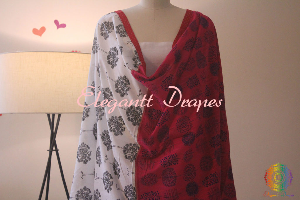 Printed Half Half Pattern Cotton Dupatta | Elegantt Drapes