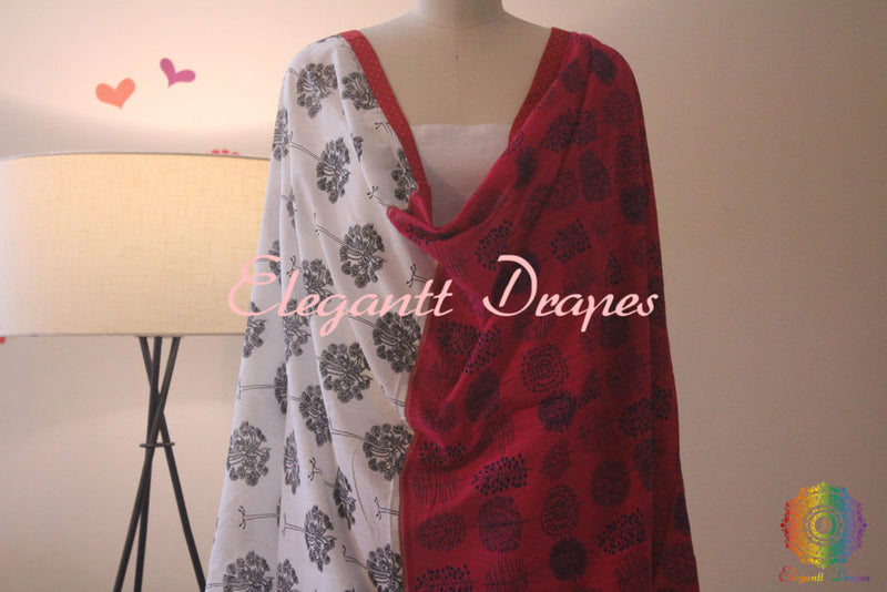 Printed Half Half Pattern Cotton Dupatta | Elegantt Drapes