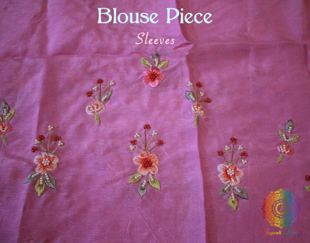 Pink Pure Organza Silk Hand Embroidered Saree – Handloom Saree Online India | Elegantt Drapes