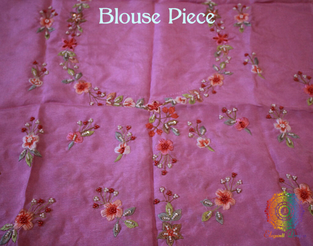 Pink Pure Organza Silk Hand Embroidered Saree – Handloom Saree Online India | Elegantt Drapes