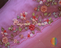 Pink Pure Organza Silk Hand Embroidered Saree – Handloom Saree Online India | Elegantt Drapes